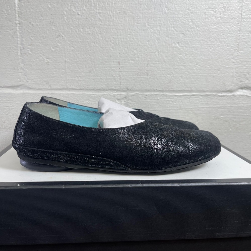 Thierry Rabotin Black Shimmer Suede Ballet Flats Slip On Women's 39.5‎ EU/9.5 US